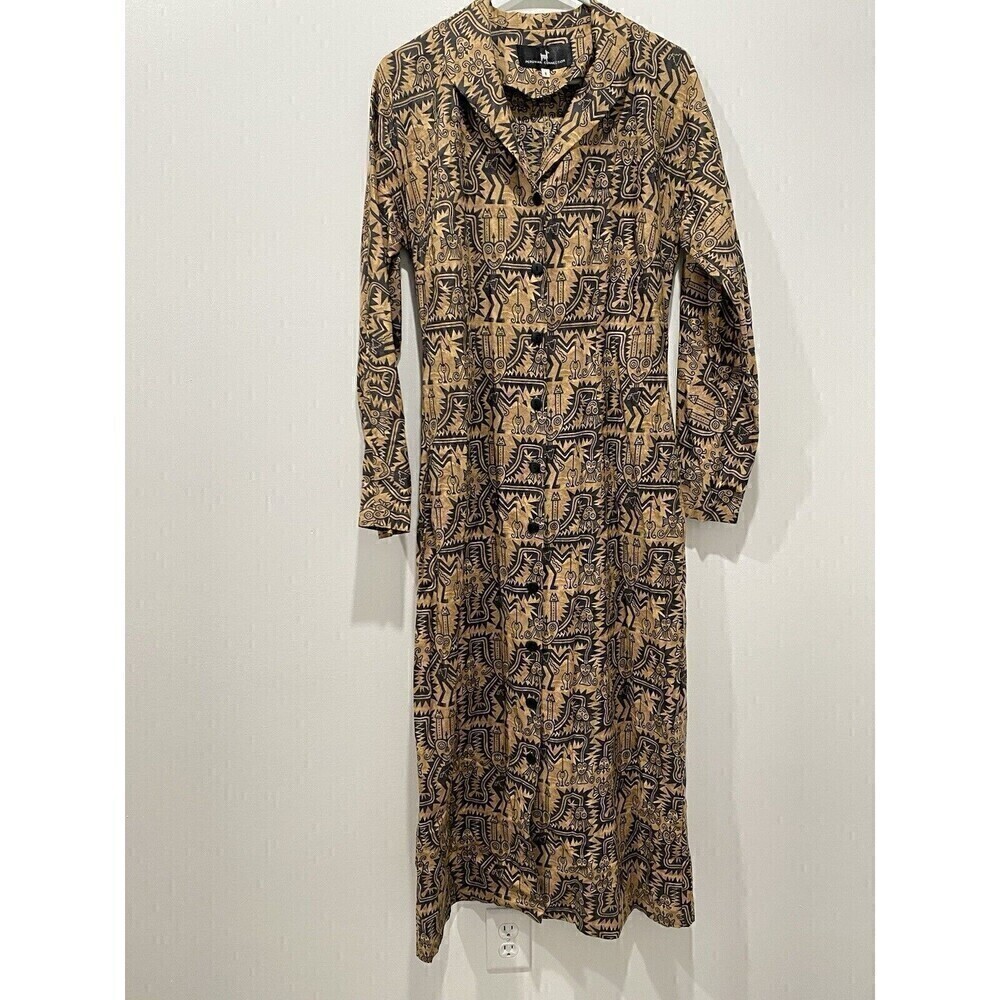 PERUVIAN CONNECTION Tribal Button Front Pima Cotton Maxi Dress sz 8 - Picture 2 of 10